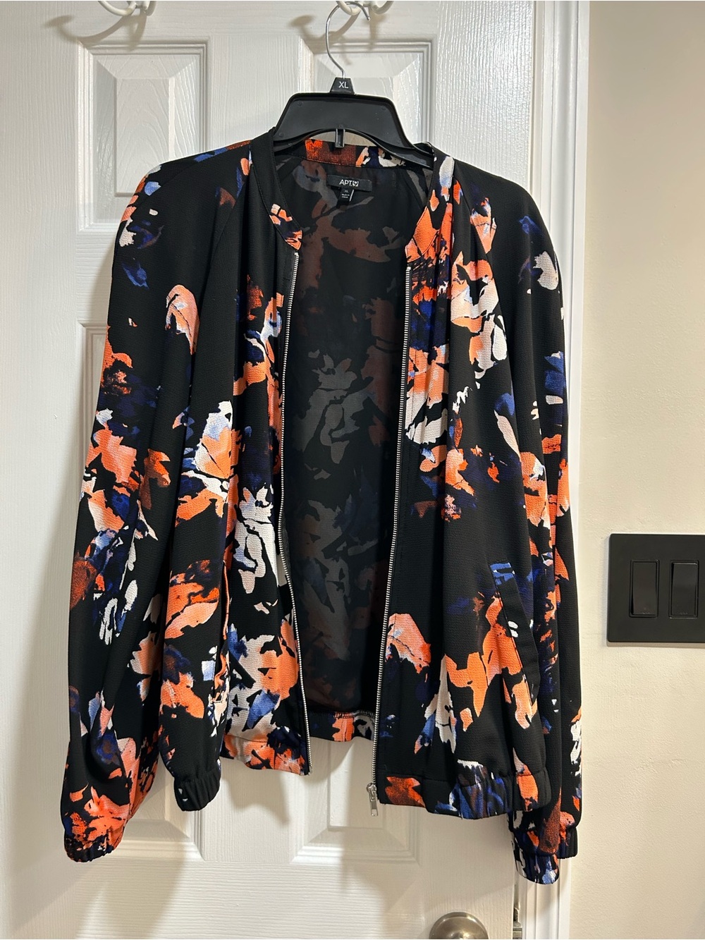 Apt. 9 Black Floral-Print Zip Bomber Jacket